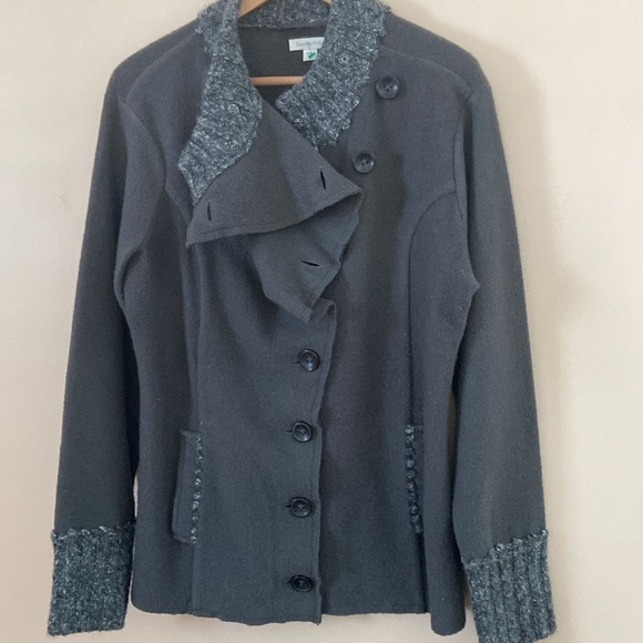 Garnet Hill- Wool Asymmetrical Button Draped Detail Jacket - Picture 3 of 14